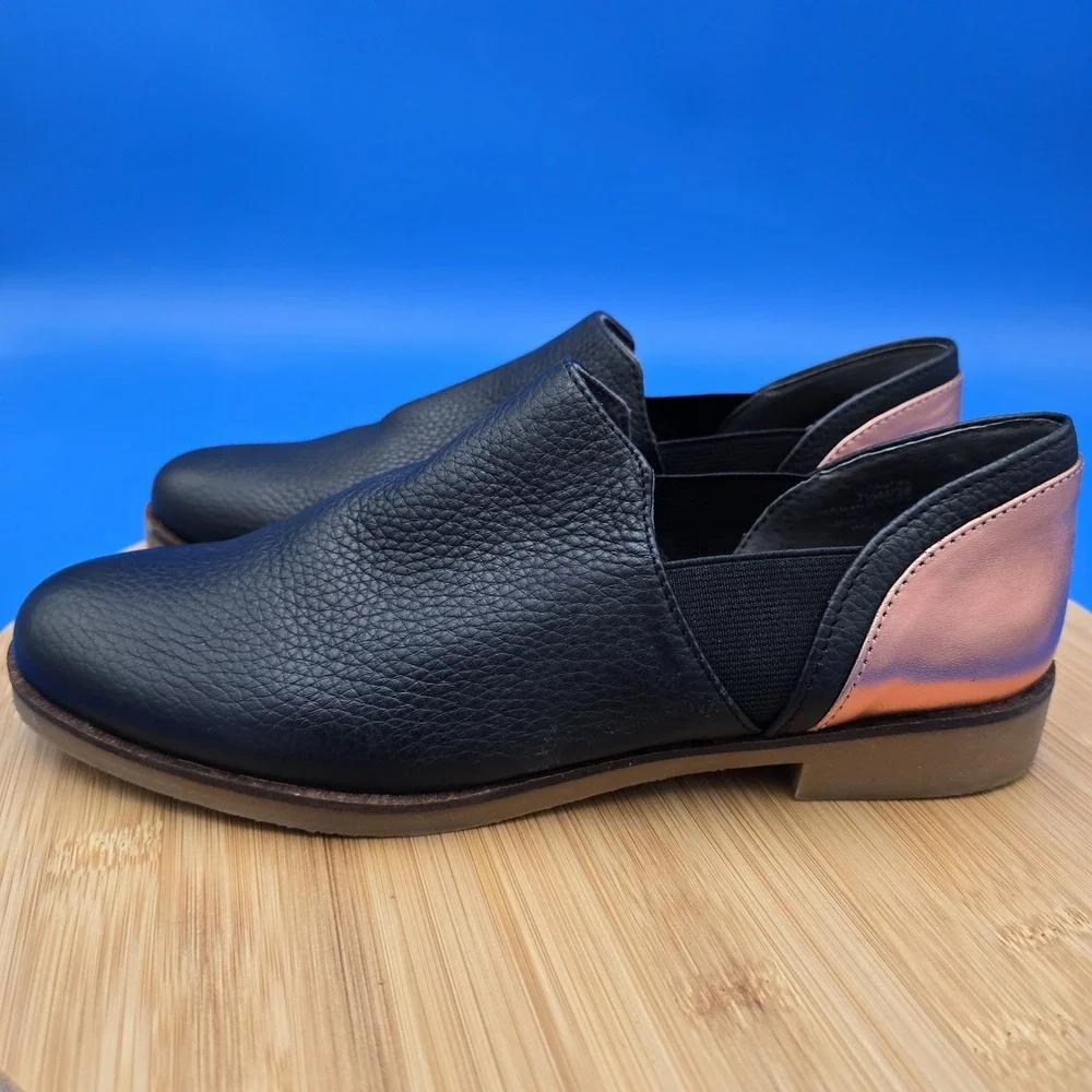 LOGO by Lori Goldstein Castiel Oxford Black Leather Slip On‎ Loafers EUC